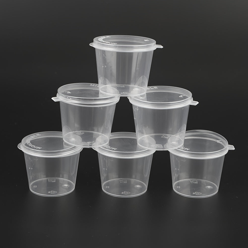 Set of 100 Clear Plastic Sauce Cups with Lids Food Grade Condiment Containers