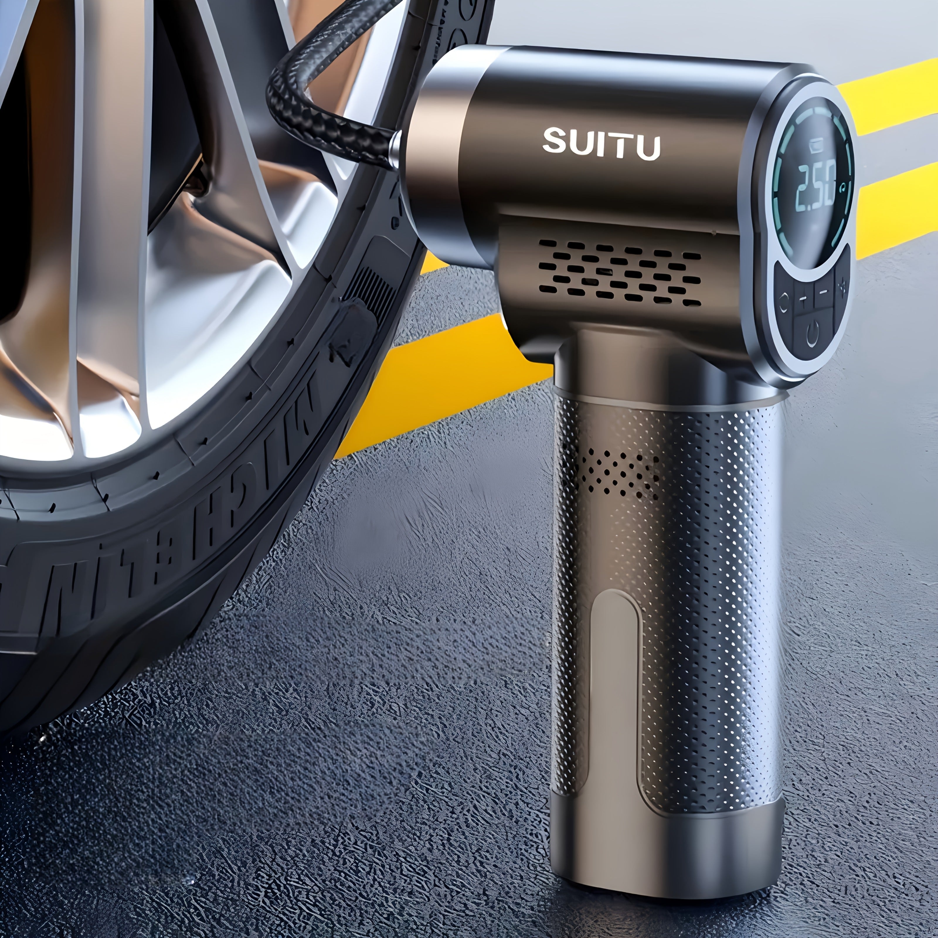 Wireless Tire Inflator Portable Air Compressor with Digital Display and Rechargeable Lithium Battery