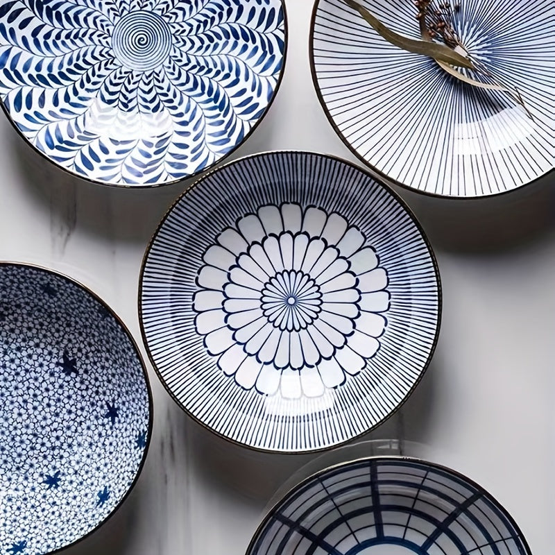 Keramika kechki taomlar uchun to'plam, ko'k va oq gul naqshli, 20.32 sm, salat, makaron va apetit uchun