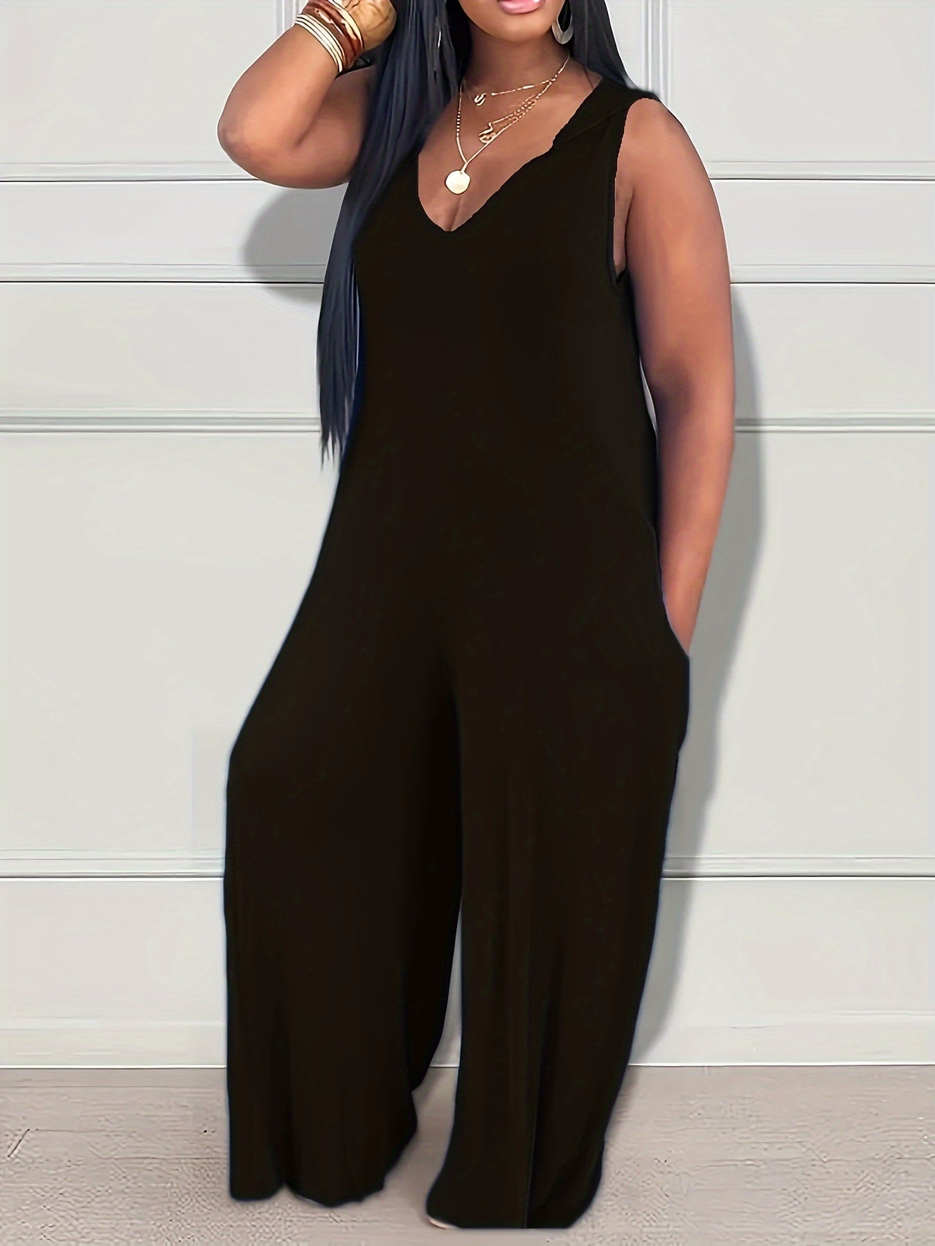 Mono sin mangas con capucha y pantalones anchos de talla grande para mujer, conjunto casual con bolsillos