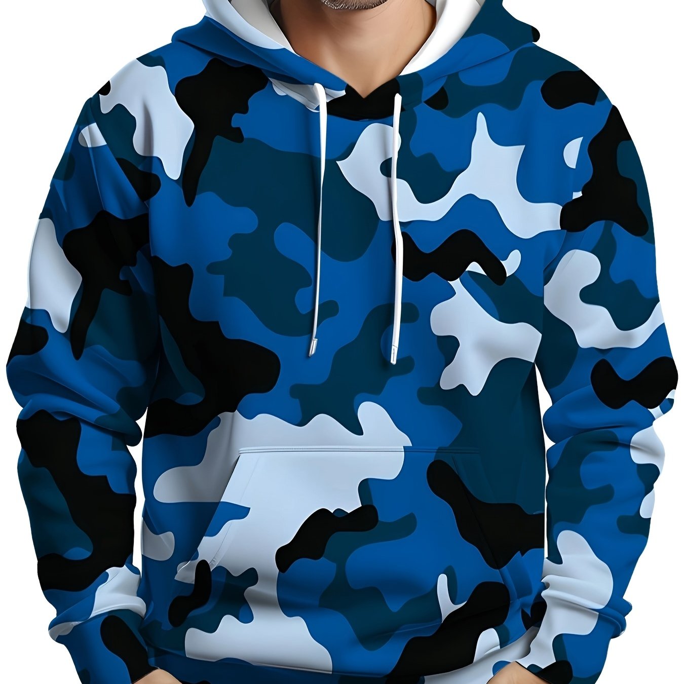 Men's Plus Size Camo Hoodie with Kangaroo Pocket Stretch Fabric Casual Sportswear