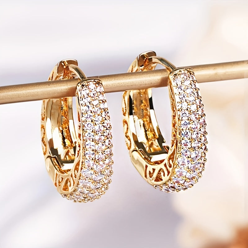 Vintage-Style Gold Hoop Earrings with Zirconia Inlays for Women