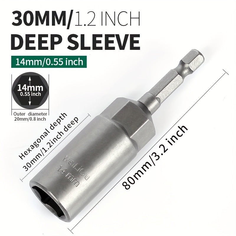 Juego de llaves de vaso profundo de 30mm, acero de vanadio cromado, llave hexagonal extendida, no magnética