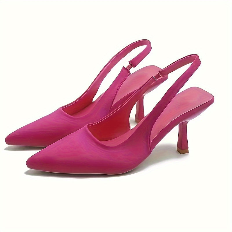 Women's Solid Color Stiletto Heels with Pointed Toe and Slingback