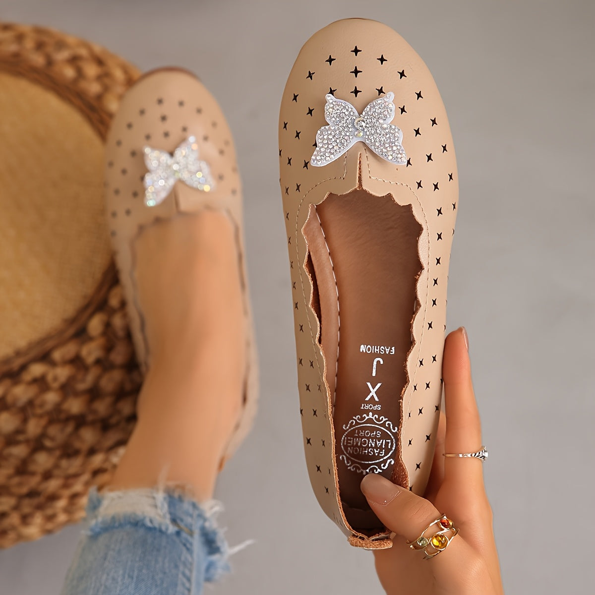 Women's Flats Spring Summer Sparkling Butterfly Non-Slip Rubber Sole