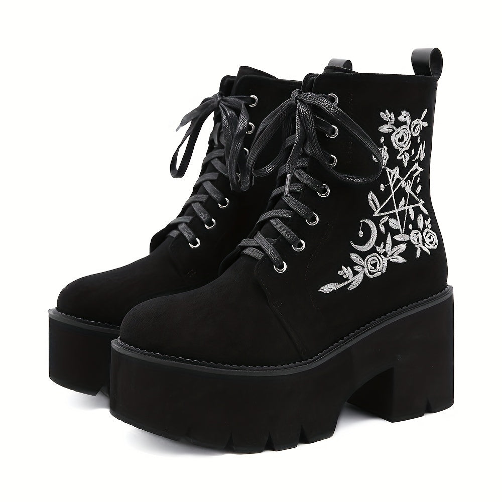 Women’s Faux Leather Platform Combat Boots Chunky Heel Gothic Zipper