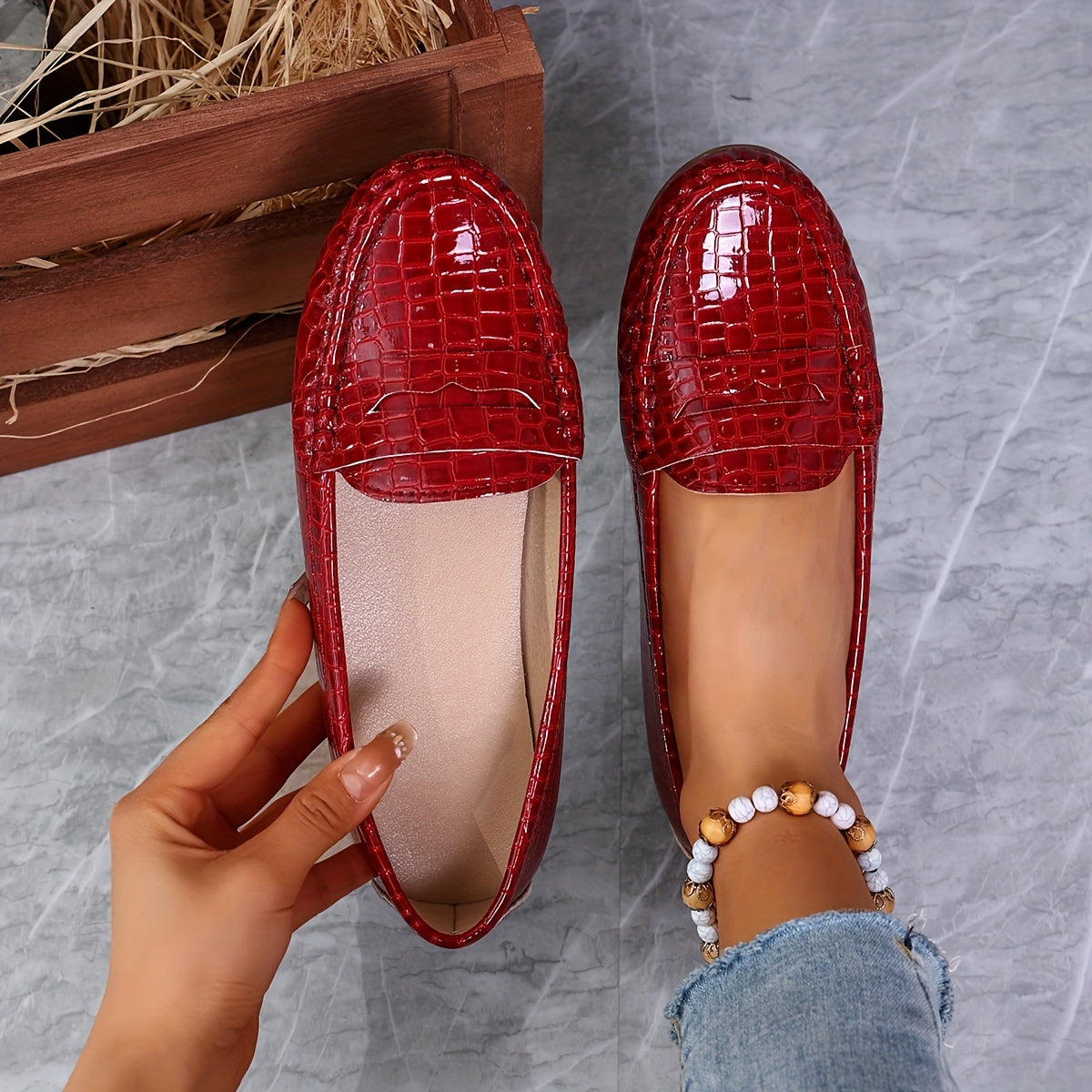 Women's Red Pink Loafers Slip-On Moccasins Comfortable All-Season Casual Footwear