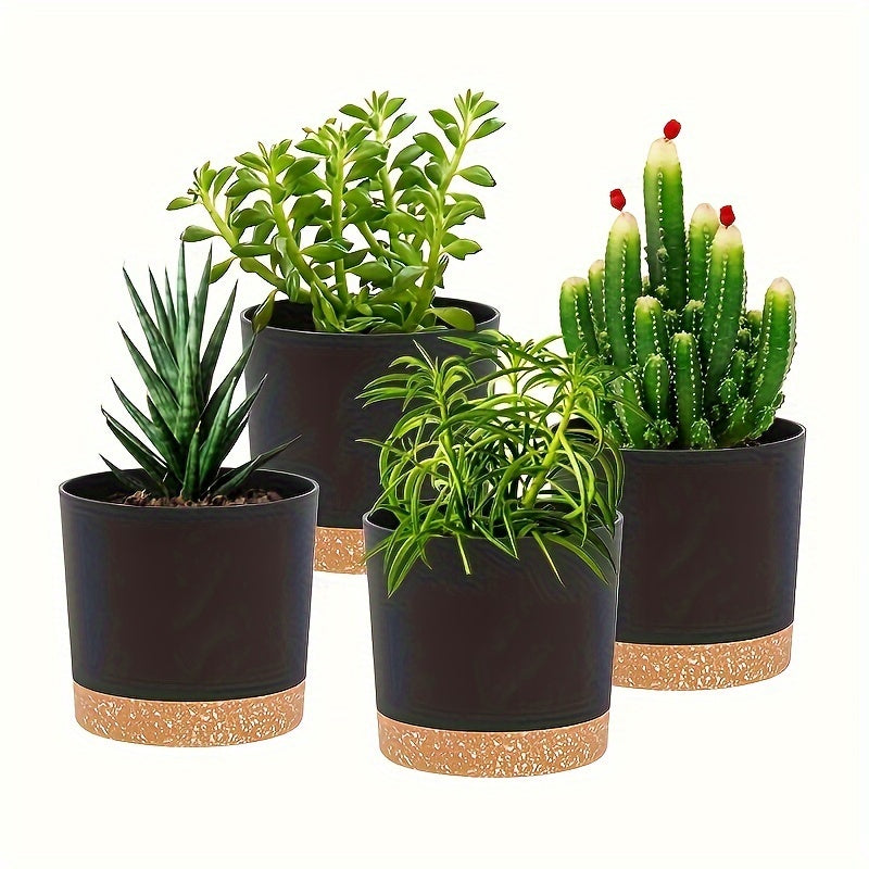 Set of 4 Modern Plastic Flower Pots with Drainage Holes 12.7cm Indoor Outdoor