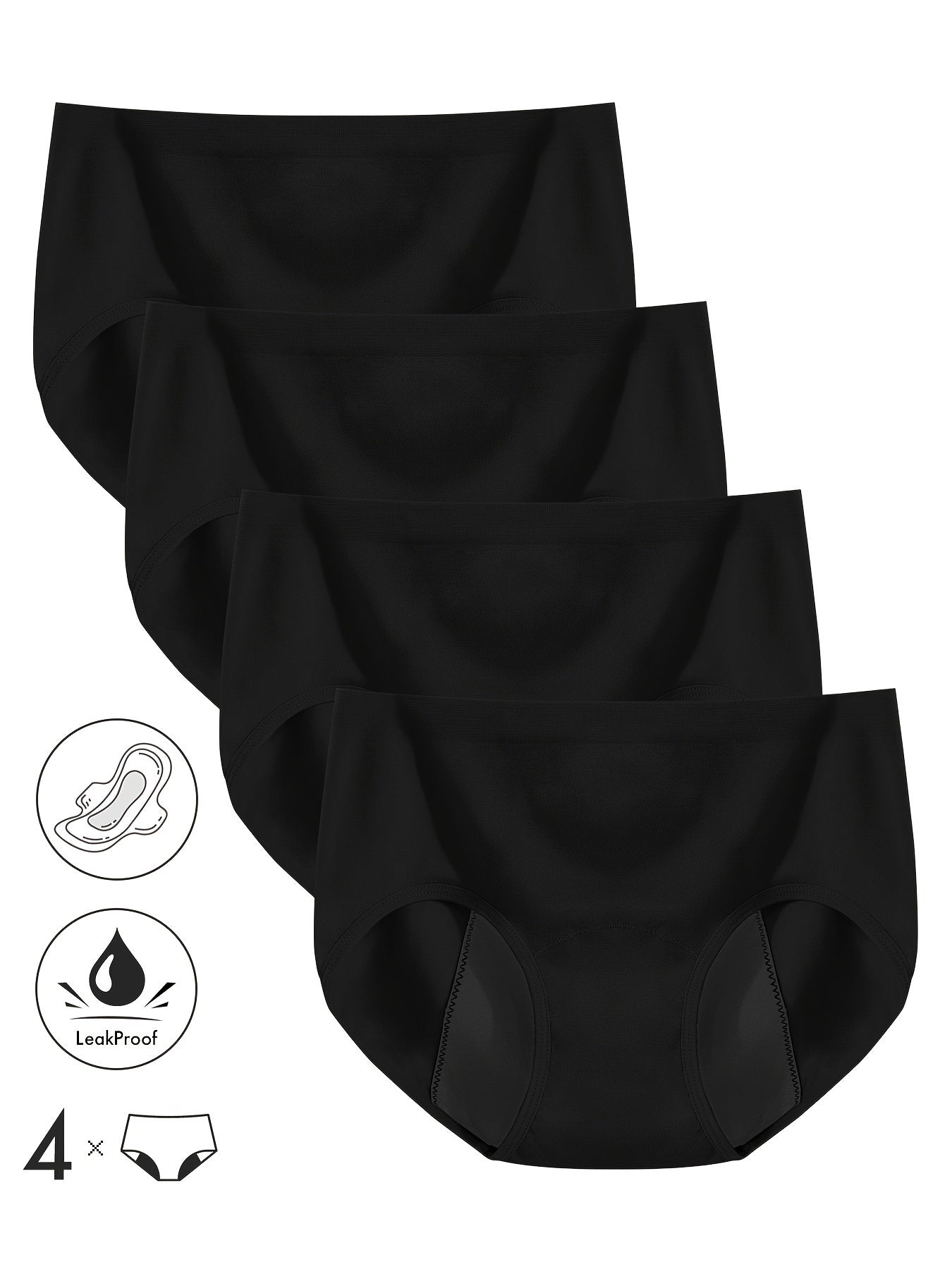 Pack de 4 braguitas menstruales para mujer, cobertura total, anti-fugas, transpirables, de algodón