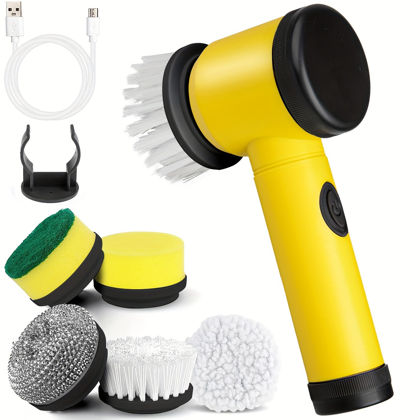 Electric Rotary Scrubber 1Set Cordless Handheld Cleaning Tool with 5 Brush Heads