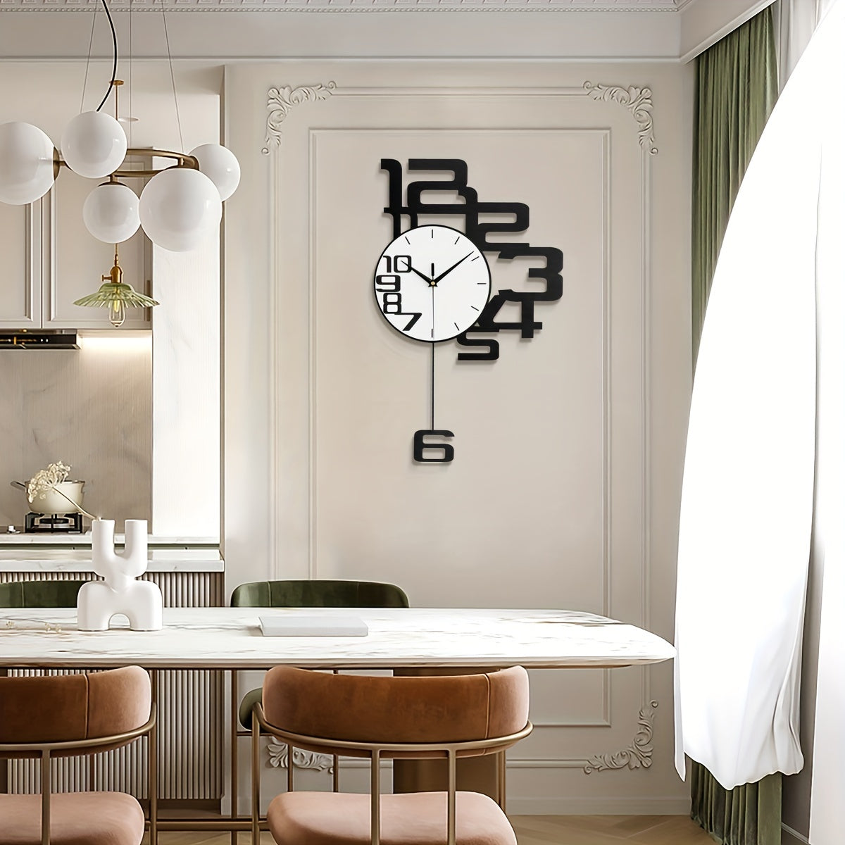 Modern Minimalist Metal Wall Clock with Silent Non-Ticking Mechanism Irregular Shape Digital Display for Living Room Kitchen Bedroom Office