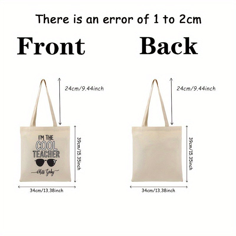 Personalized Teacher Shoulder Bag with "I'm The Cool Teacher" Pattern Canvas School Bag for Female Teachers