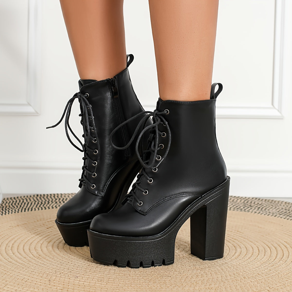 Women's Ankle Boots High Heel Solid Color Side Zipper Fabric Lining