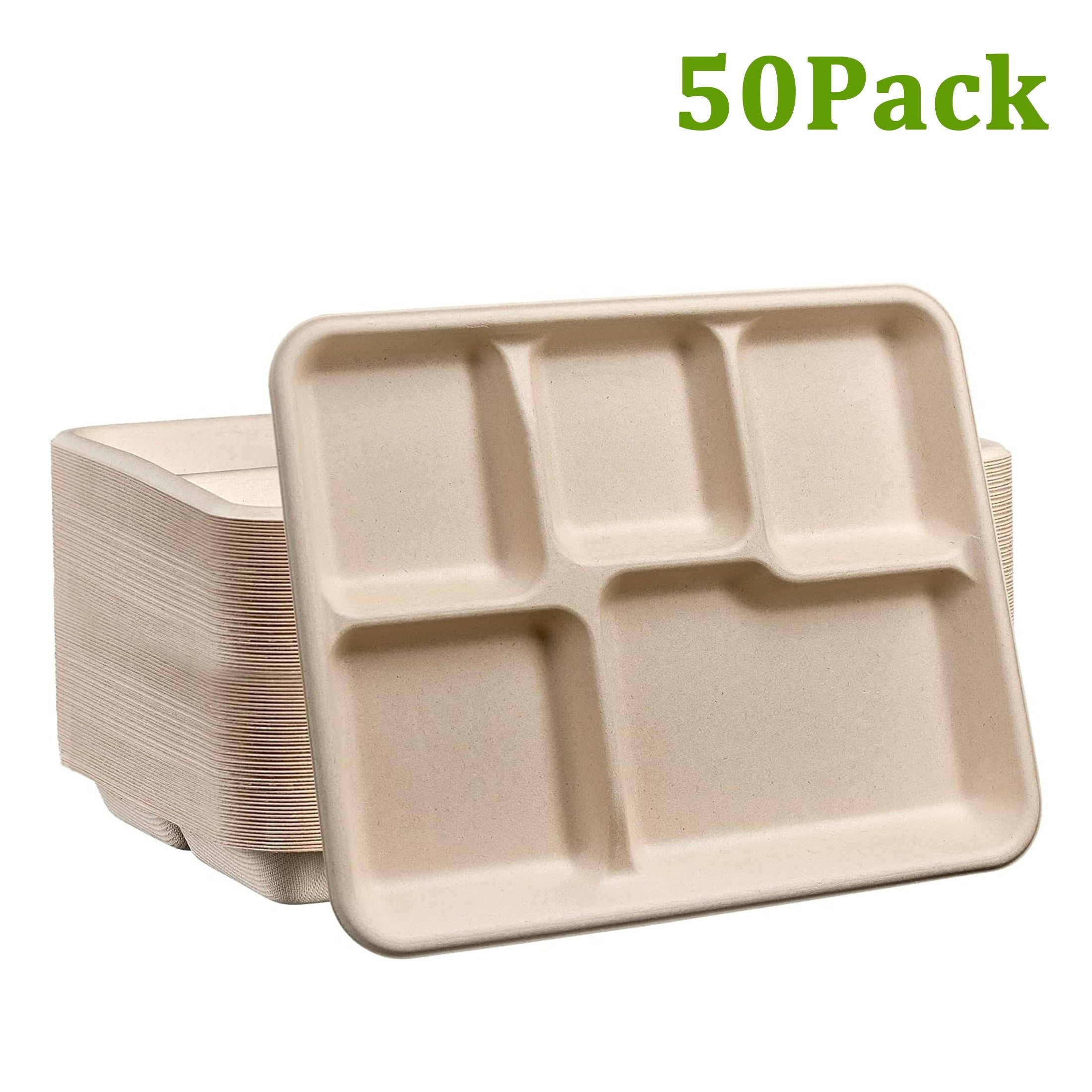 50-Pack Compostable Dinner Plates with 5 Compartments for Parties and Picnics