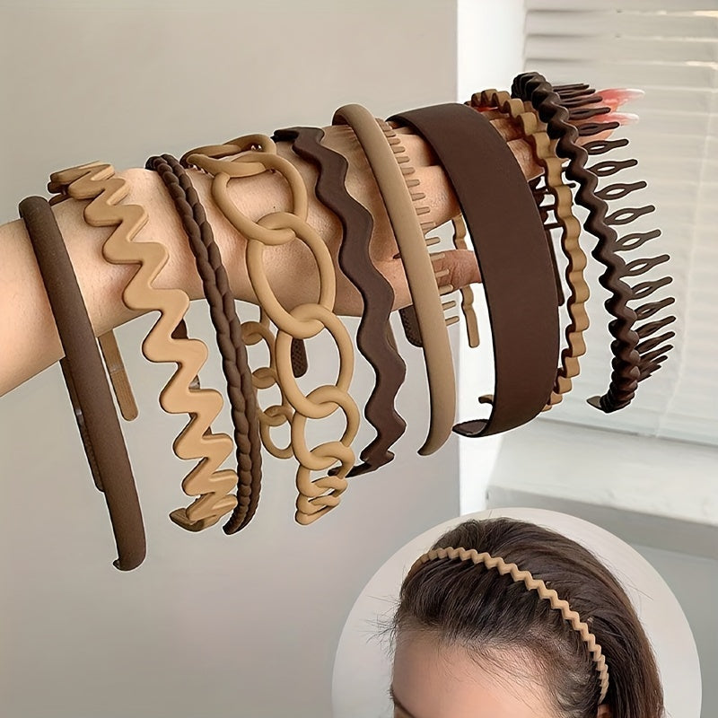 Набор из 9 зубчатых повязок на голову с нескользящей матовой поверхностью, однотонные аксессуары для волос