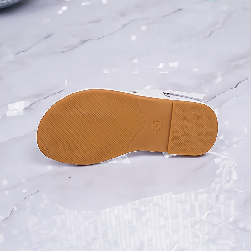 Girls' Gold Sandals Leather Summer Casual Shoes with Rubber Sole