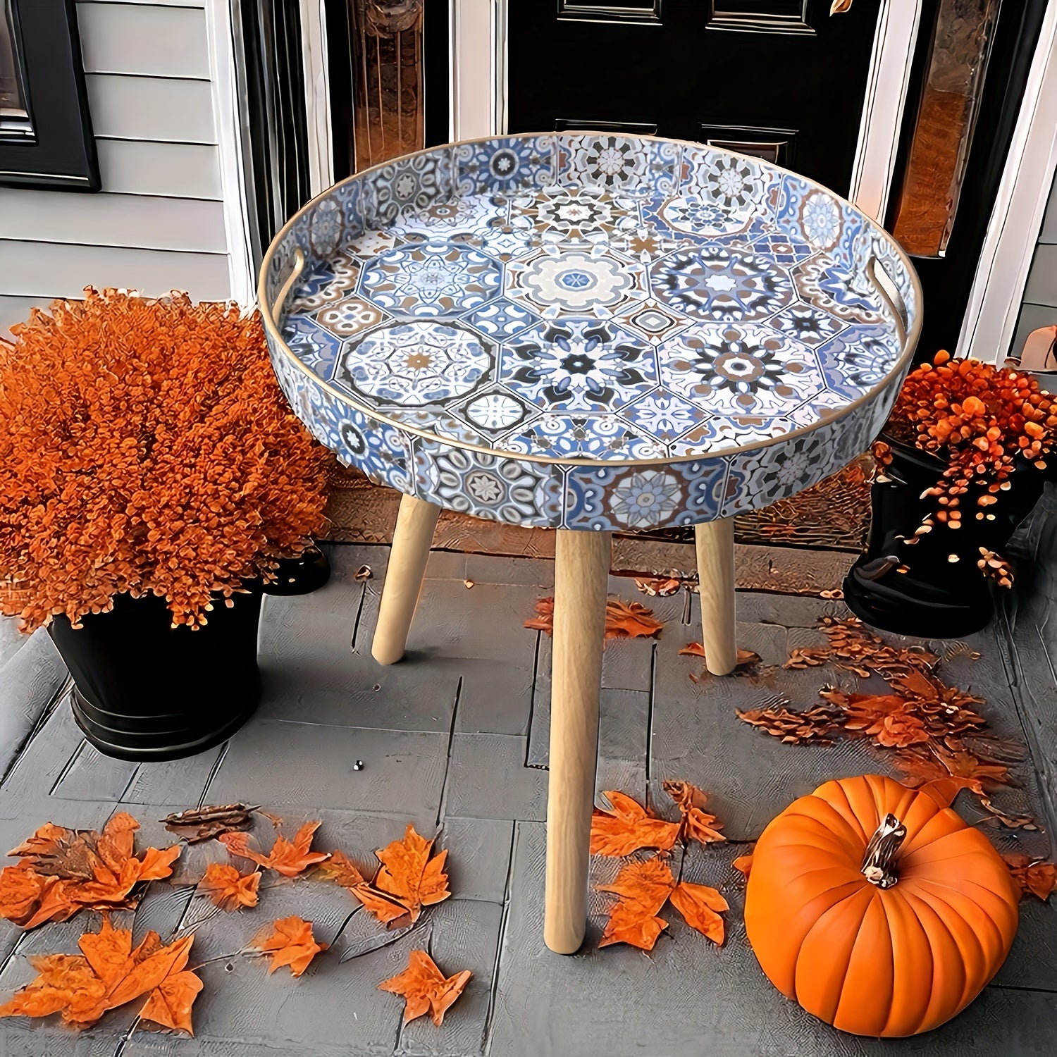 Decorative Sculpture and Wooden Tray with Detachable Legs for Bohemian Coffee Table