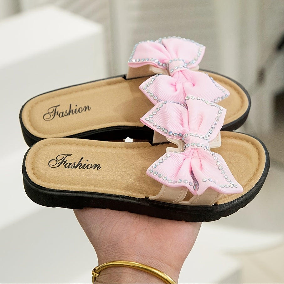 Girls Bow Sandals Lightweight Breathable Non-Slip Casual Shoes for Indoor Outdoor Beach Water Play