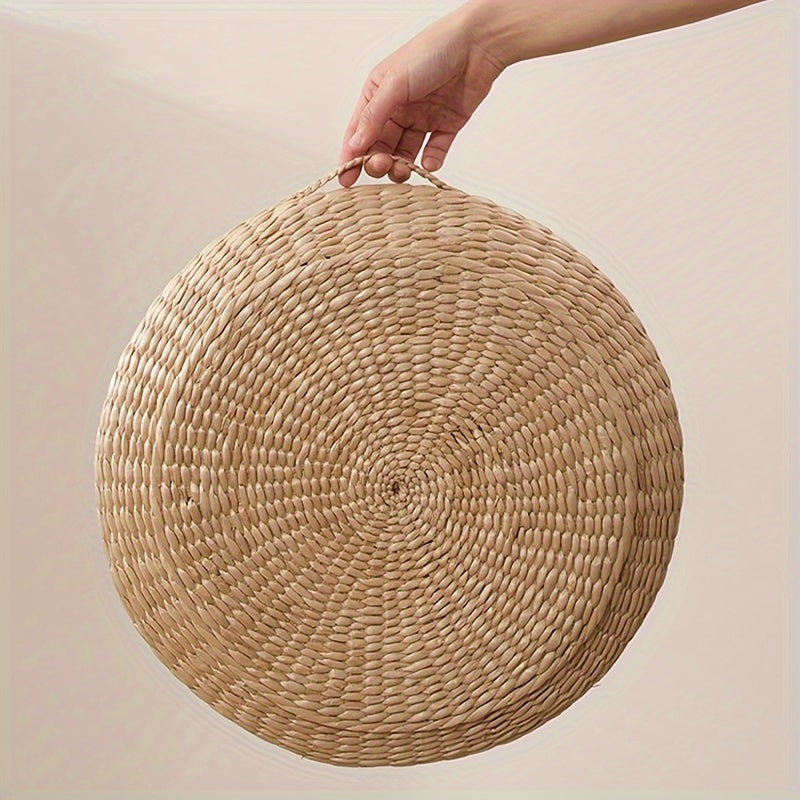Round Straw Tatami Cushion Floor Pillow for Meditation Yellow
