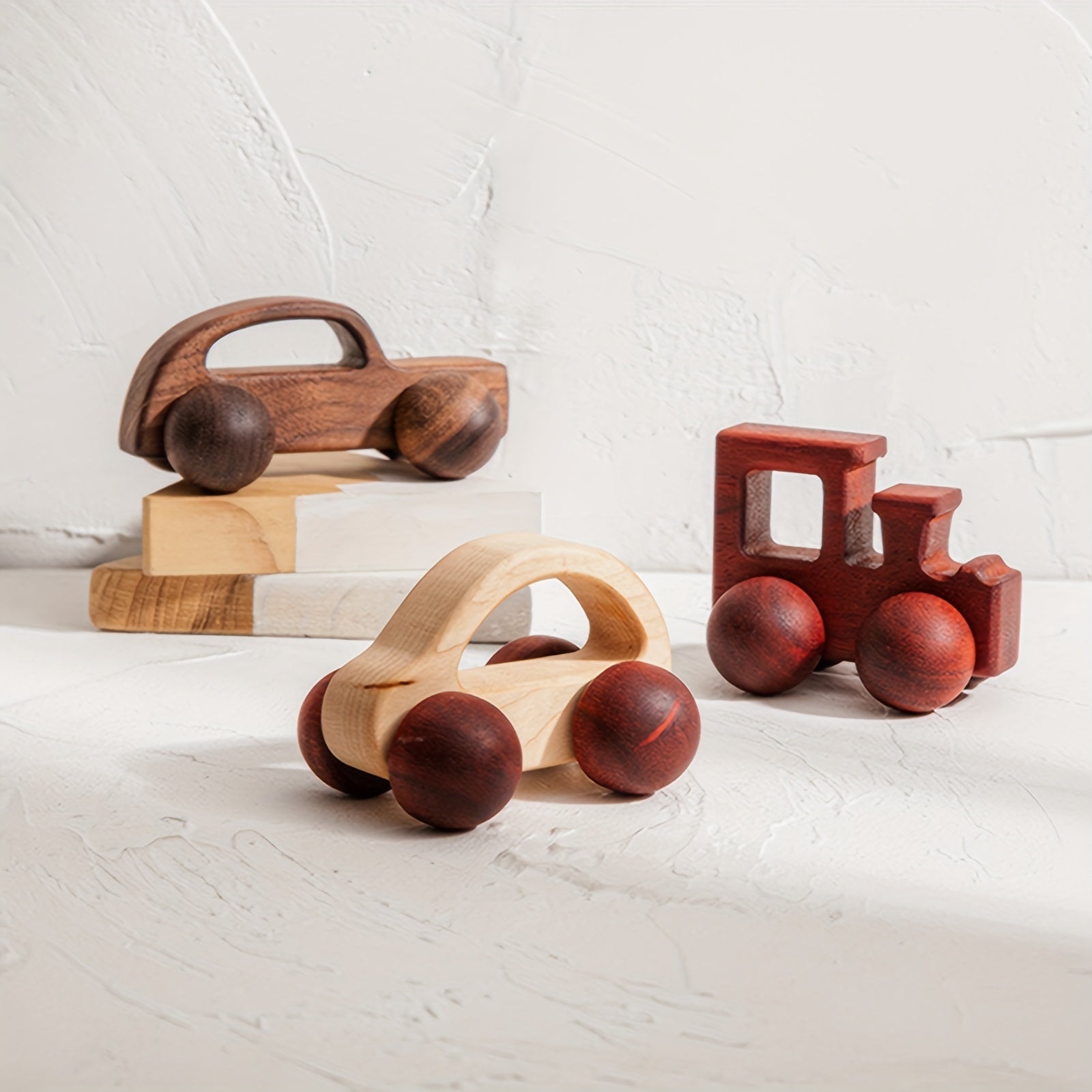 Children's Wooden Toy Car Made from Maple Mahogany and Black Walnut for Ages 3 and Up