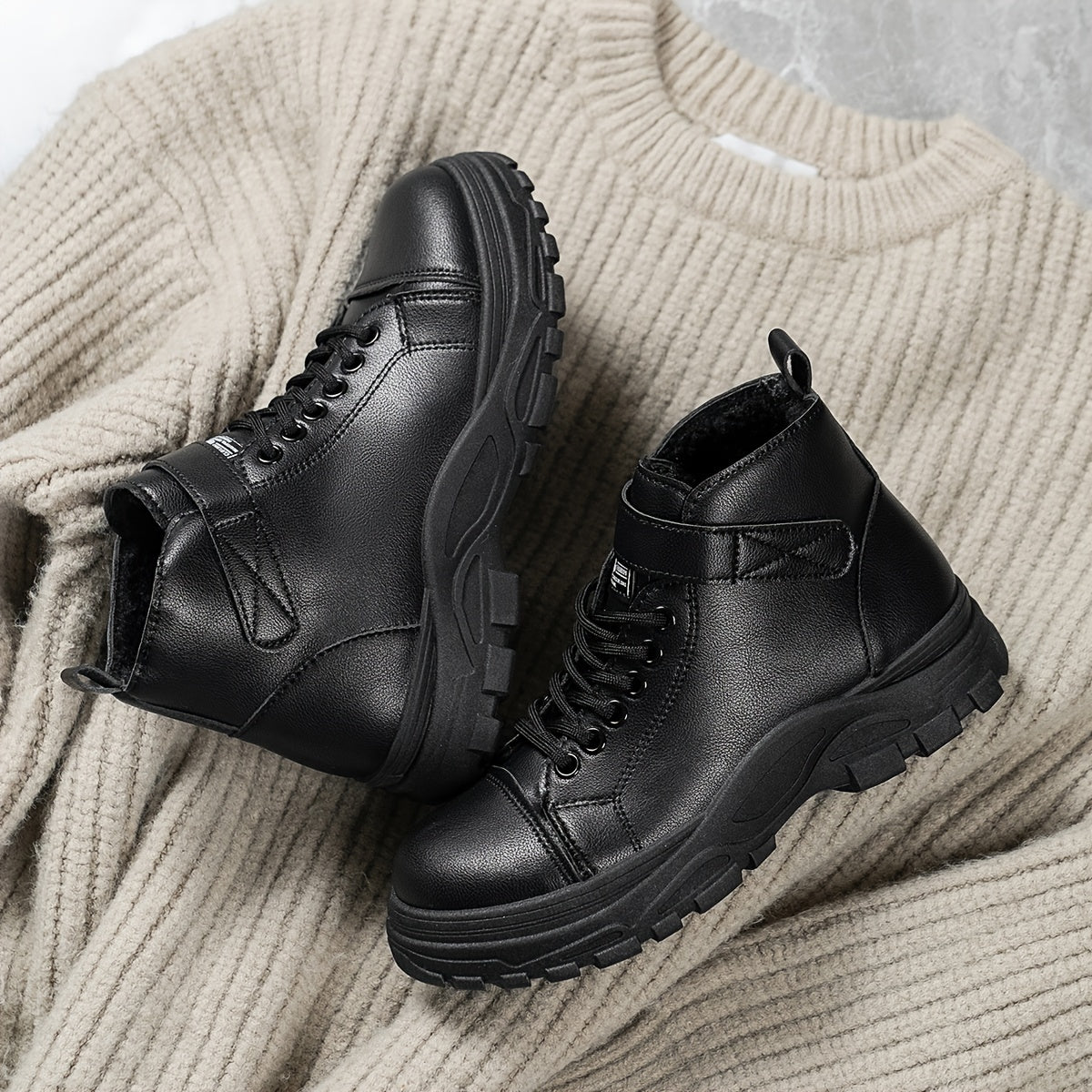 Women's Plush-Lined Winter Ankle Boots with Rubber Sole and Adjustable Straps