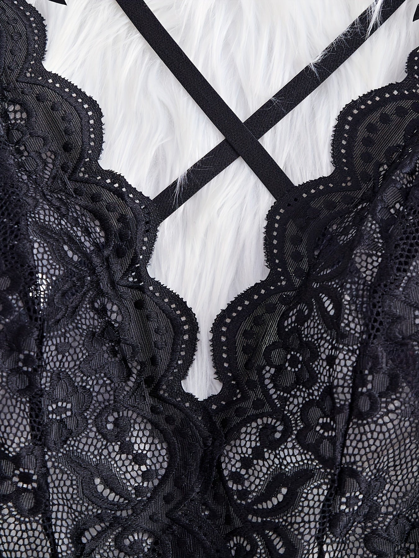 Women's Lace Teddy with Bow Knot Deep V Neck and Criss Cross Back