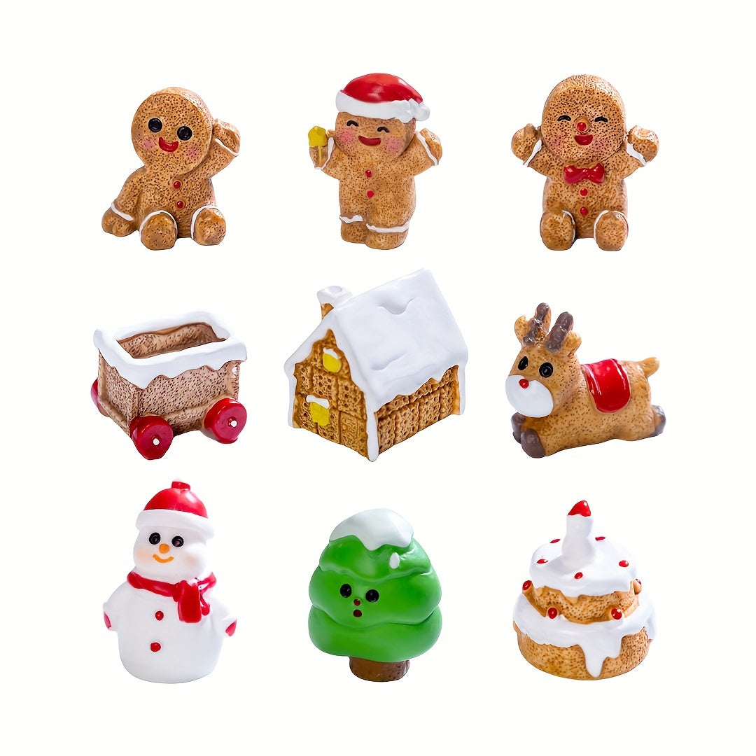 Set of 8 Resin Gingerbread Figurines for Christmas Village Decor and Jewelry Making