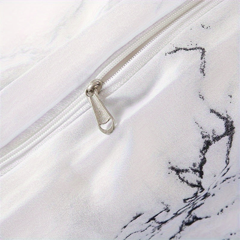 Three-Piece Polyester Quilt Cover Set with Marble Pattern for Bedroom