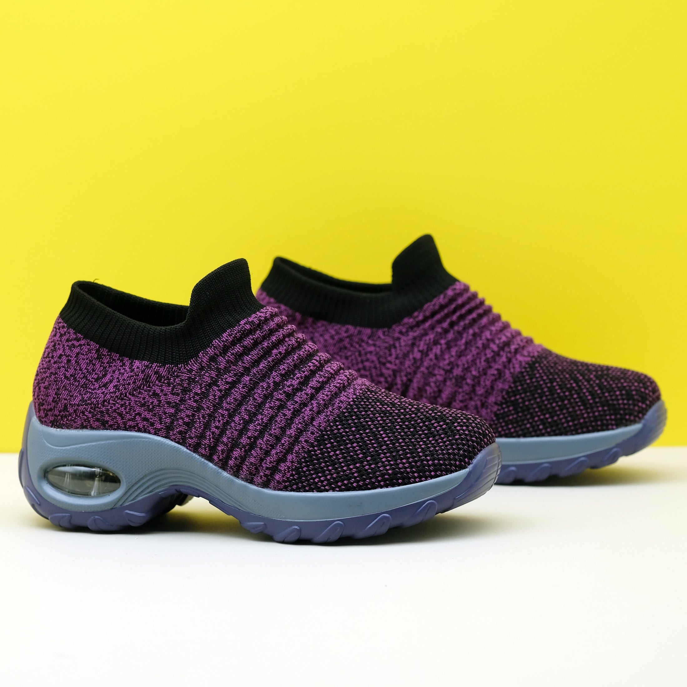 Women's Striped Pattern Chunky Sneakers Casual Slip-On Outdoor Shoes