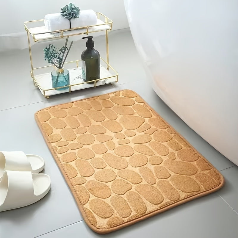 Red Memory Foam Bath Mat with Geometric Pattern Non-Slip Quick-Drying Absorbent Textured Surface