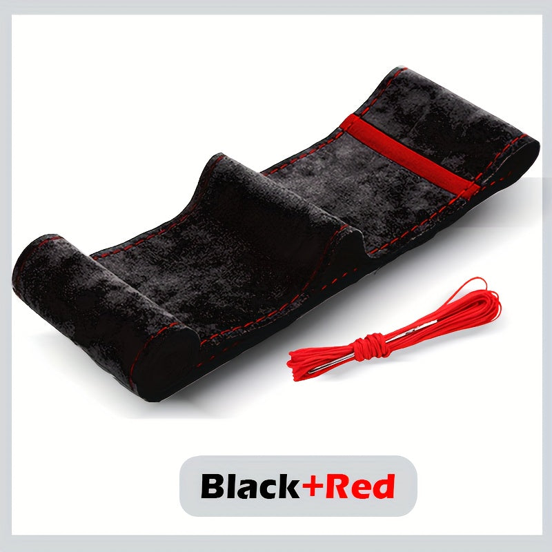 Cubierta de volante de cuero PU universal con reverso de peluche antideslizante y absorbente de sudor