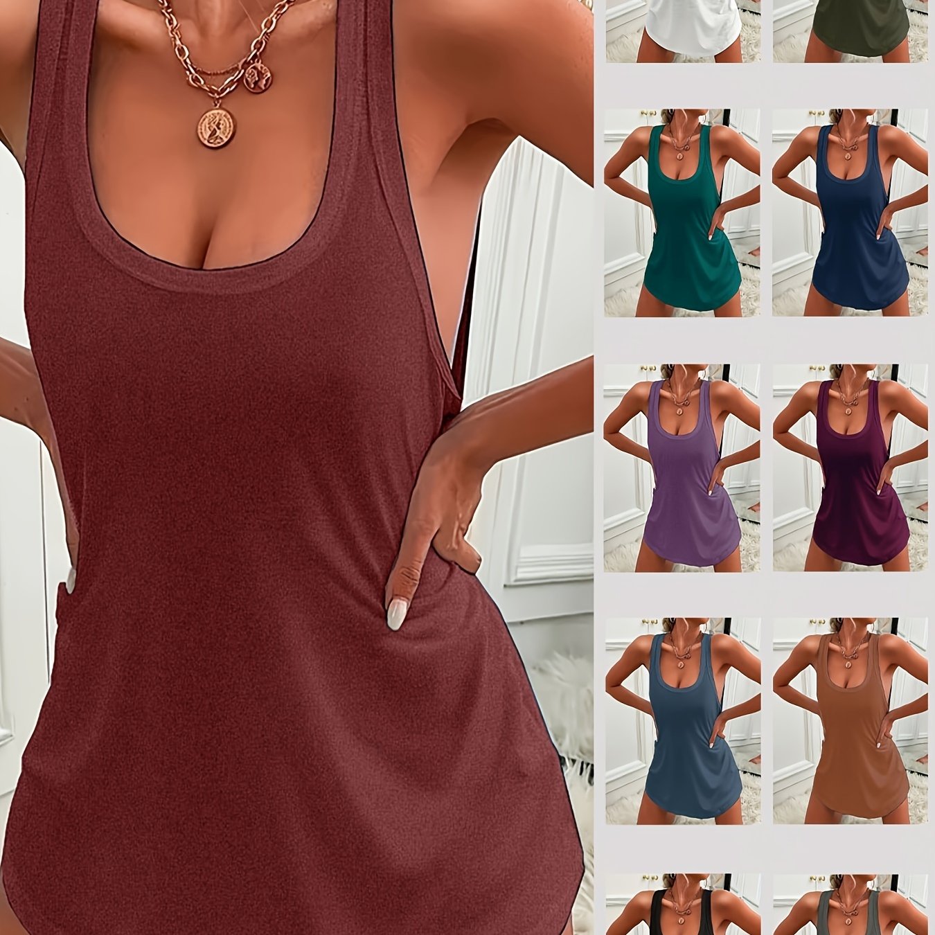 Women's Sleeveless Sleep Dress with Curved Hem Polyester Nightgown for All Seasons