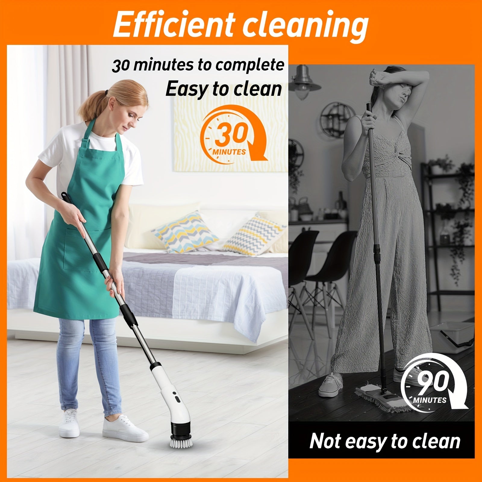 Electric Cordless Rotating Cleaning Brush with 3 Speeds and Replaceable Heads for Tiles Bathtubs and Sinks