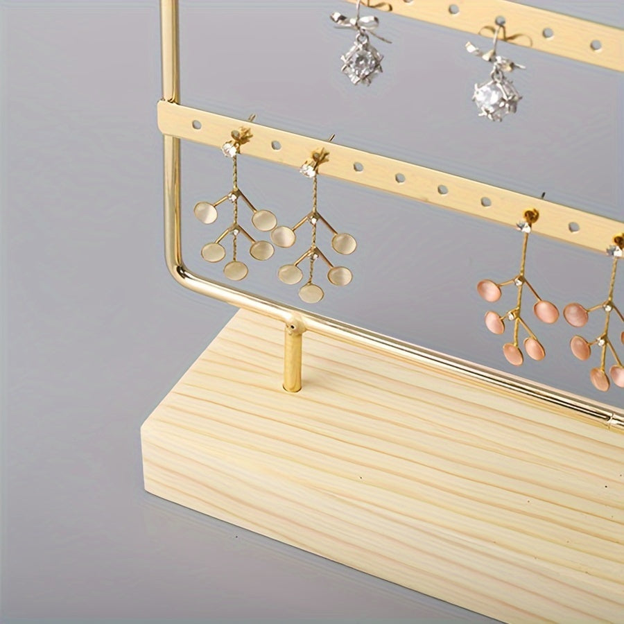 Jewelry Organizer Stand with 6 Metal Layers and Wooden Base for Earrings