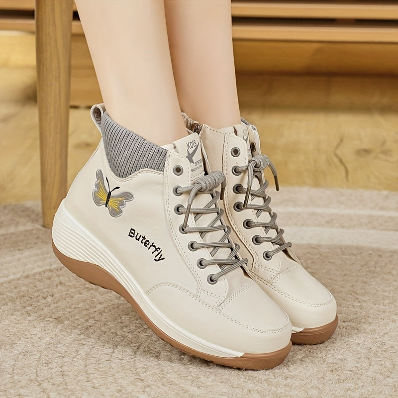 Women's Animal Print Platform Boots with Zipper, Round Toe, Low Heel