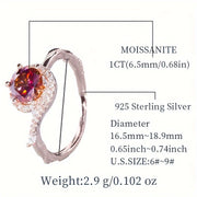 Ayollar uchun ishtirok taklifi to'y halqasi, 1ct rangli Moissanit, burama qizil marjonlar bilan, 925 sterling kumush, gippoallergen. Moissanit sertifikati va nozik sovg'a qadoqlash bilan birga keladi.