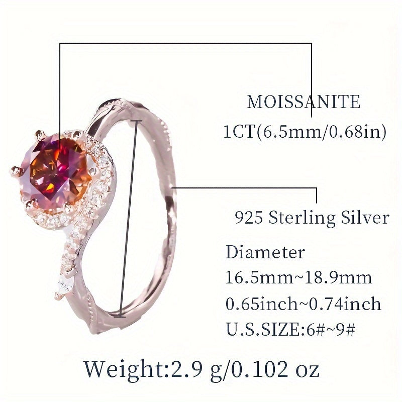 Women's Engagement Ring 1ct Moissanite Twist Red Beads Sterling Silver Hypoallergenic