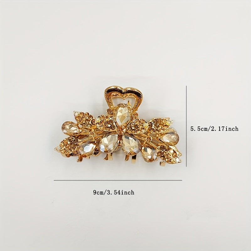 Large Rhinestone Flower Hair Claw Clip for Women, Secure Ponytail Holder
