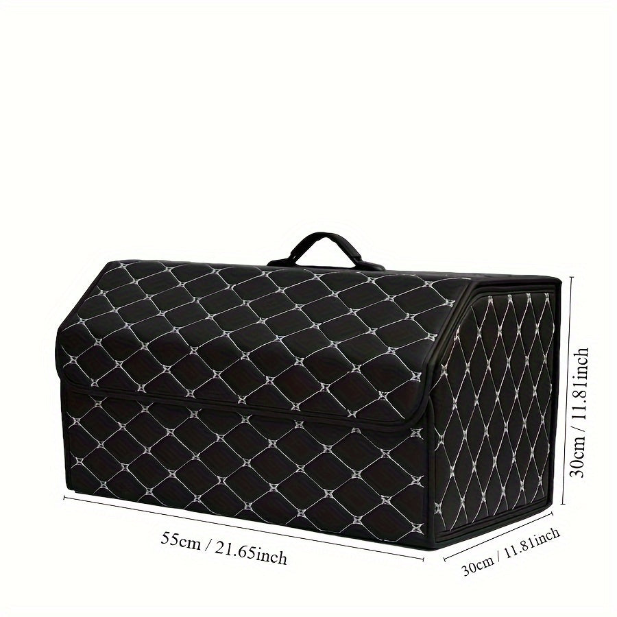 Black Quilted PU Leather Car Trunk Organizer for SUV Sedan Storage