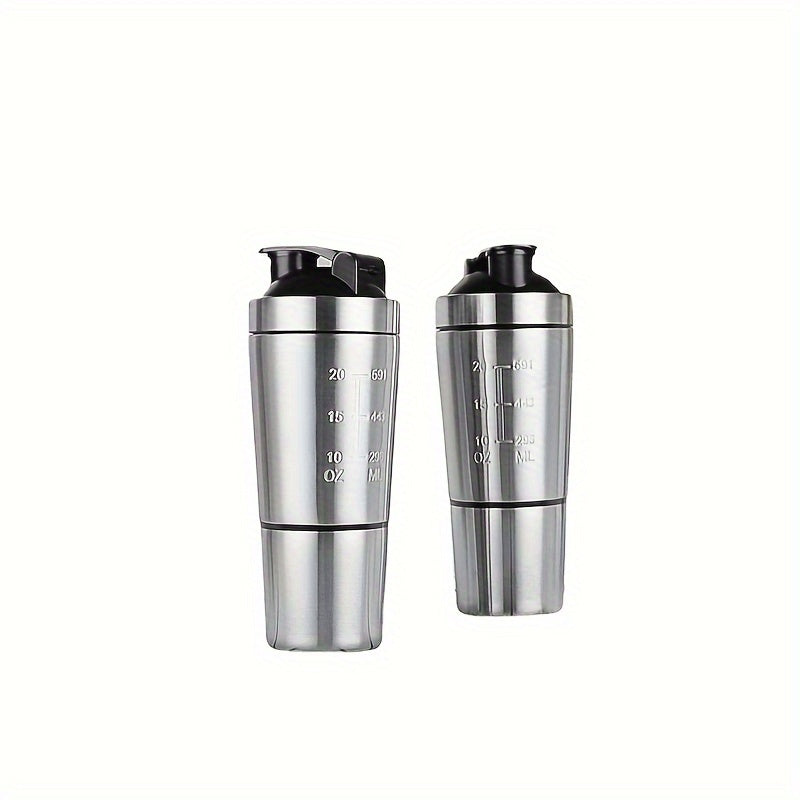 600ml Stainless Steel Shaker Bottle with Stirring Ball for Fitness and Sports