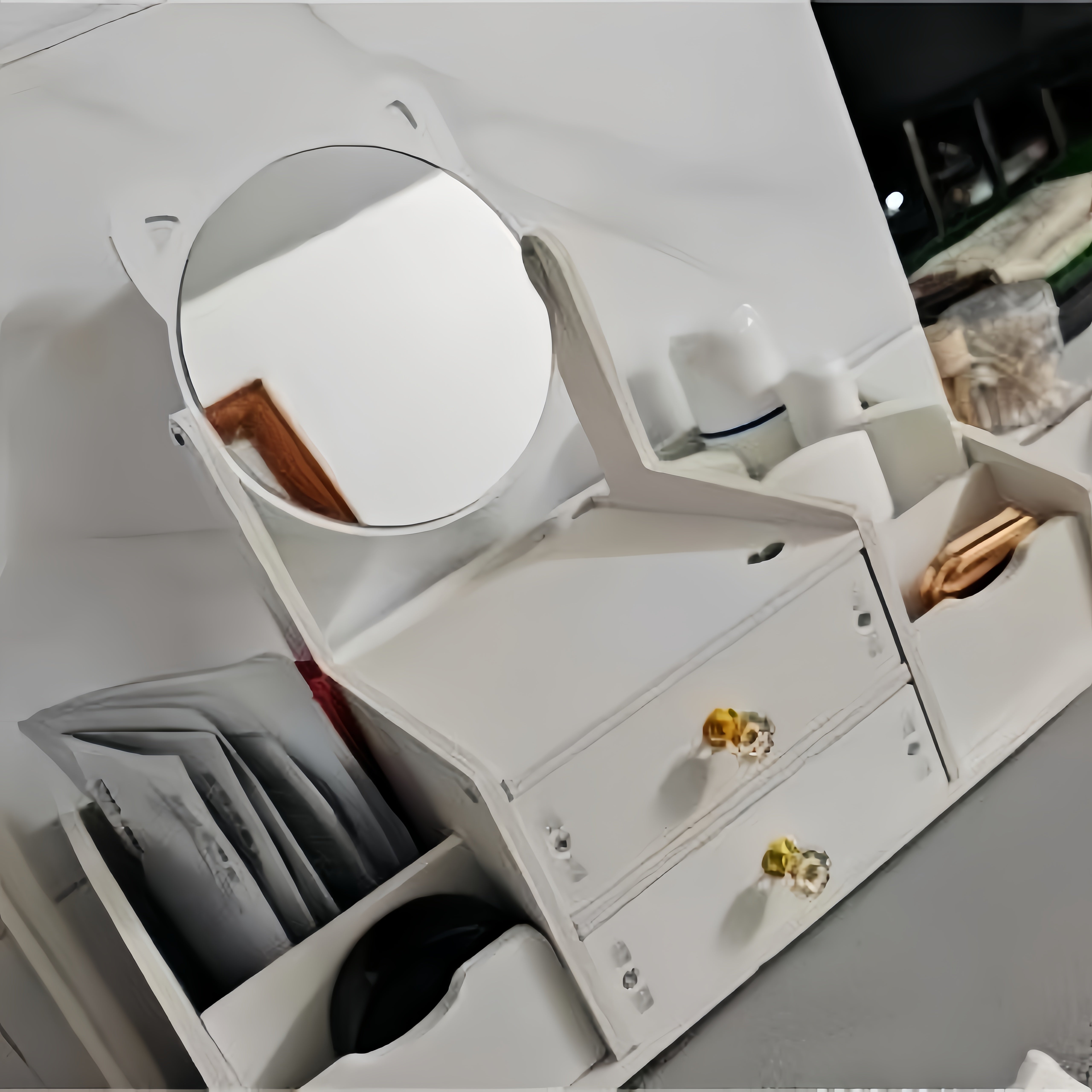 Countertop Makeup Organizer with Mirror Drawer Floral Design for Skincare and Phone Storage
