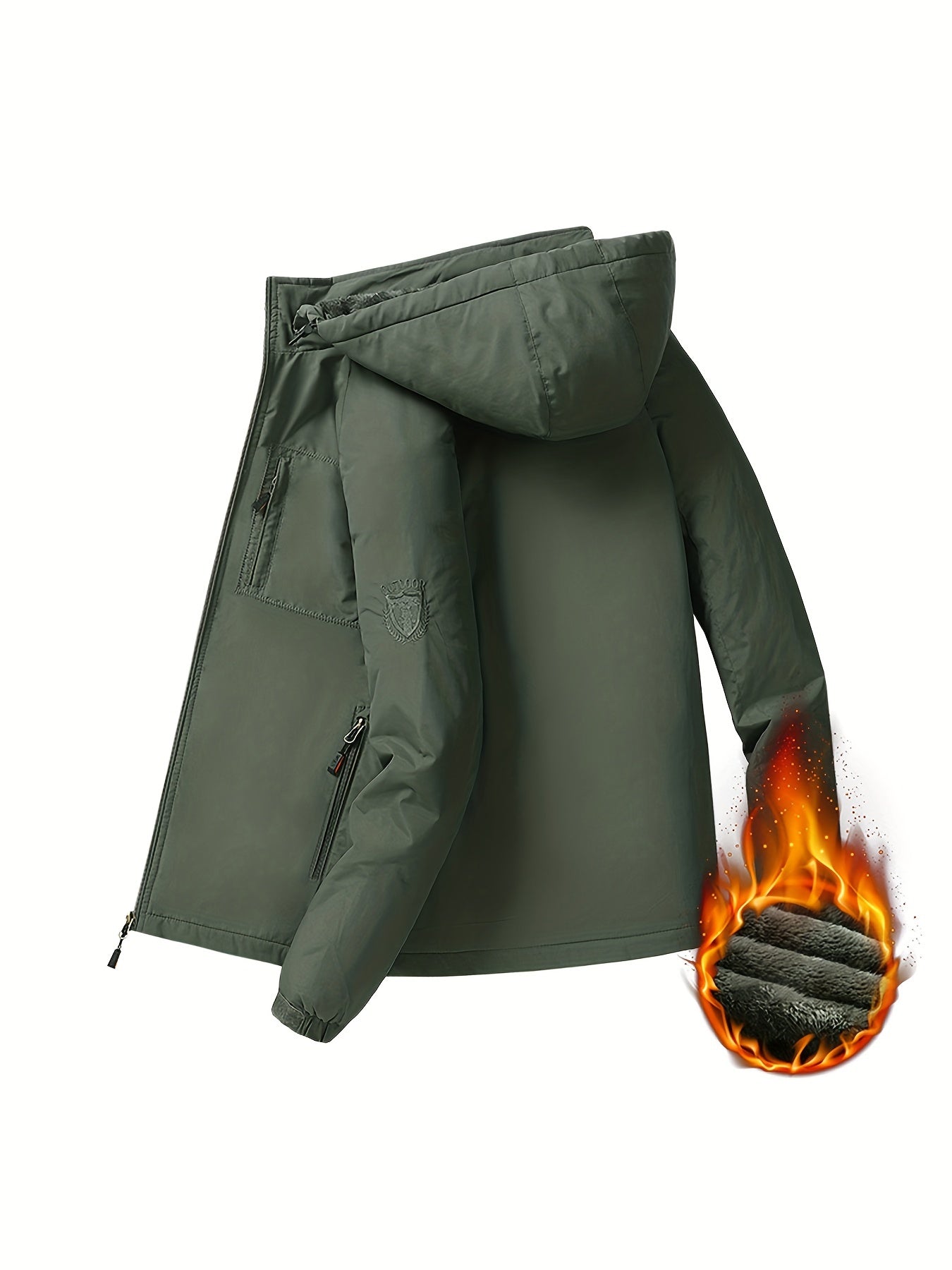 Chaqueta exterior con forro de felpa para hombre con capucha, cremallera, bolsillo, casual, invierno, montañismo