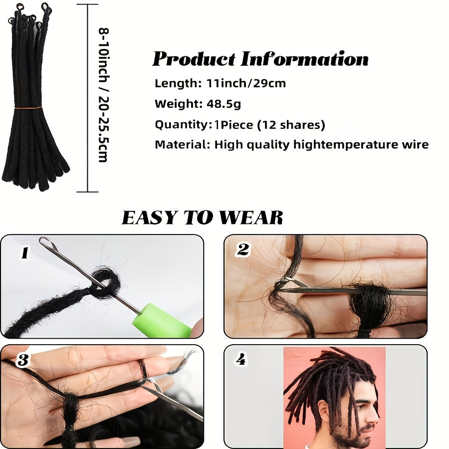 Qora Dreadlocks soch kengaytmalari 27.94cm Sun'iy crochet dreadlocks erkaklar uchun