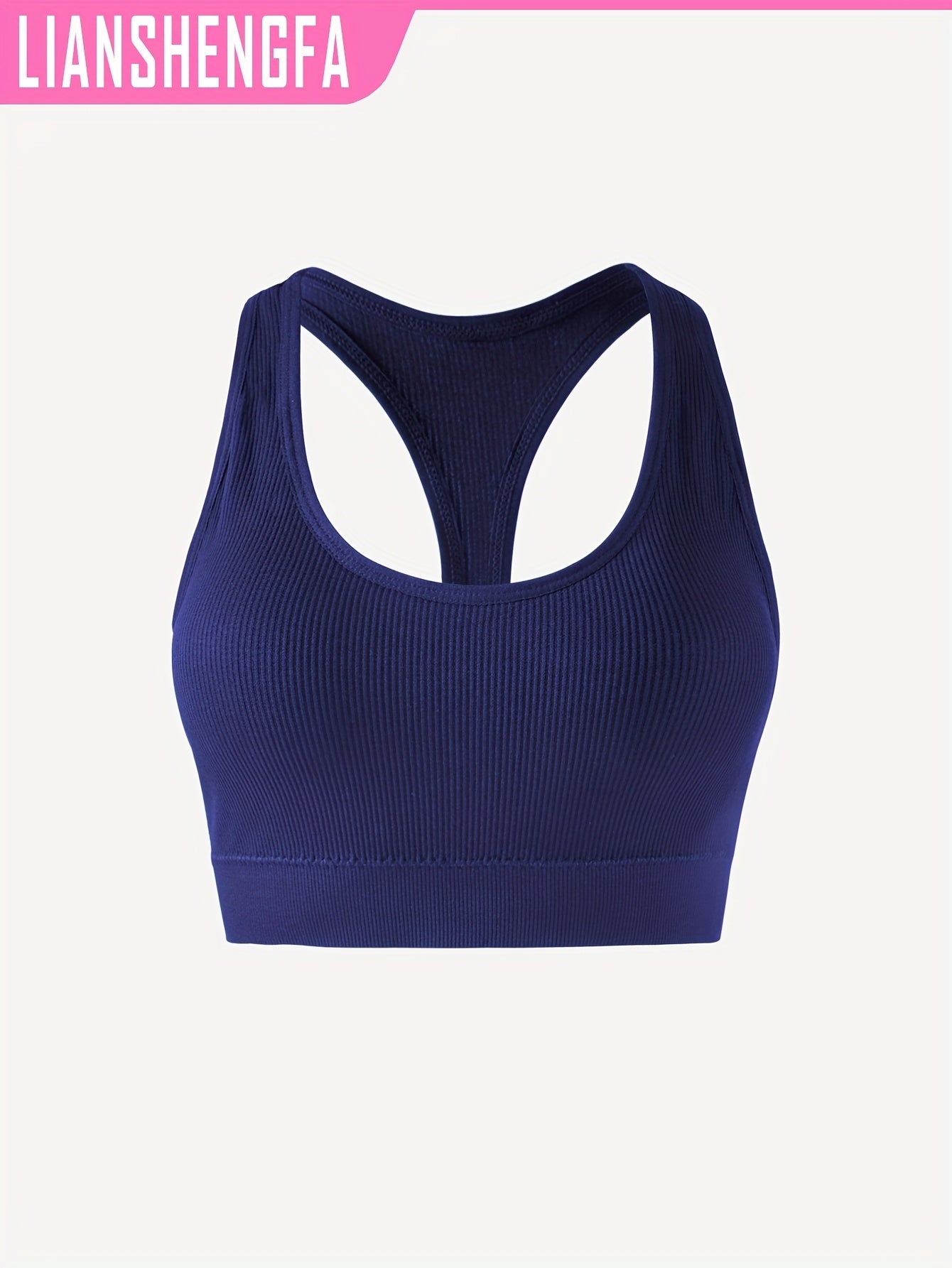 Lianshengfa yuqori elastik sport brassi intensiv mashg'ulotlar uchun, tikuvsiz va zarbaga chidamli, nafas olish uchun poyabzal dizayni bilan.