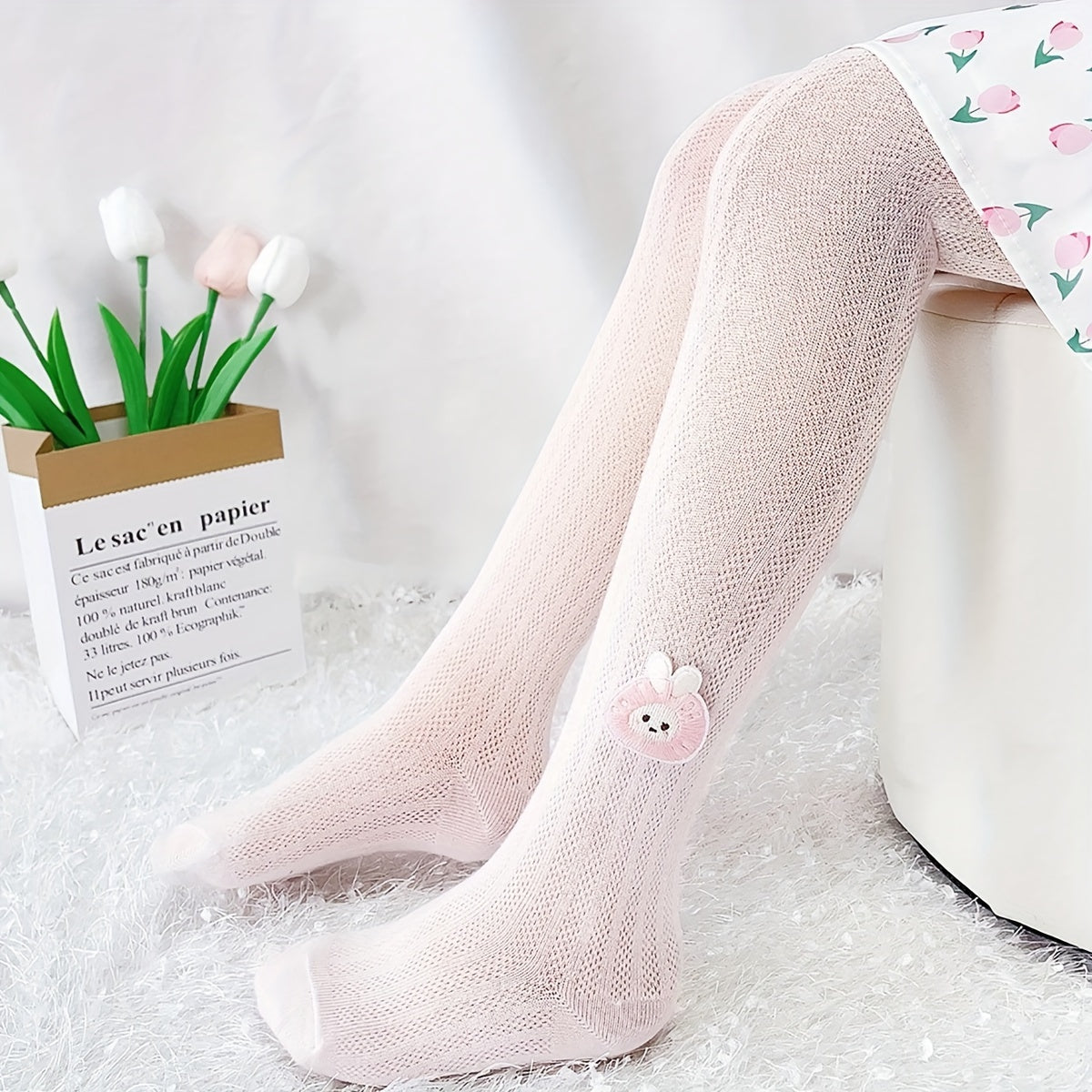 Girls' Breathable Mesh Leggings with Cherry Bunny Design 2 Pack All-Season Cotton Blend