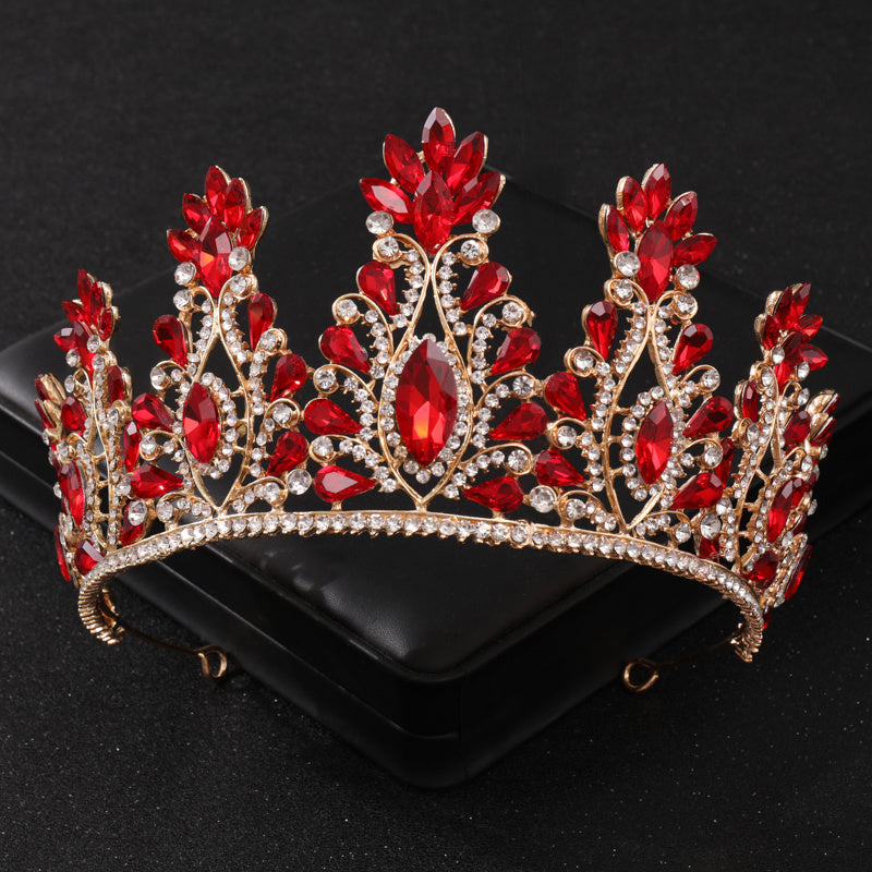 Red Crystal Tiaras for Women Prom Bridal Rhinestone Wedding Hair Accessories Crown