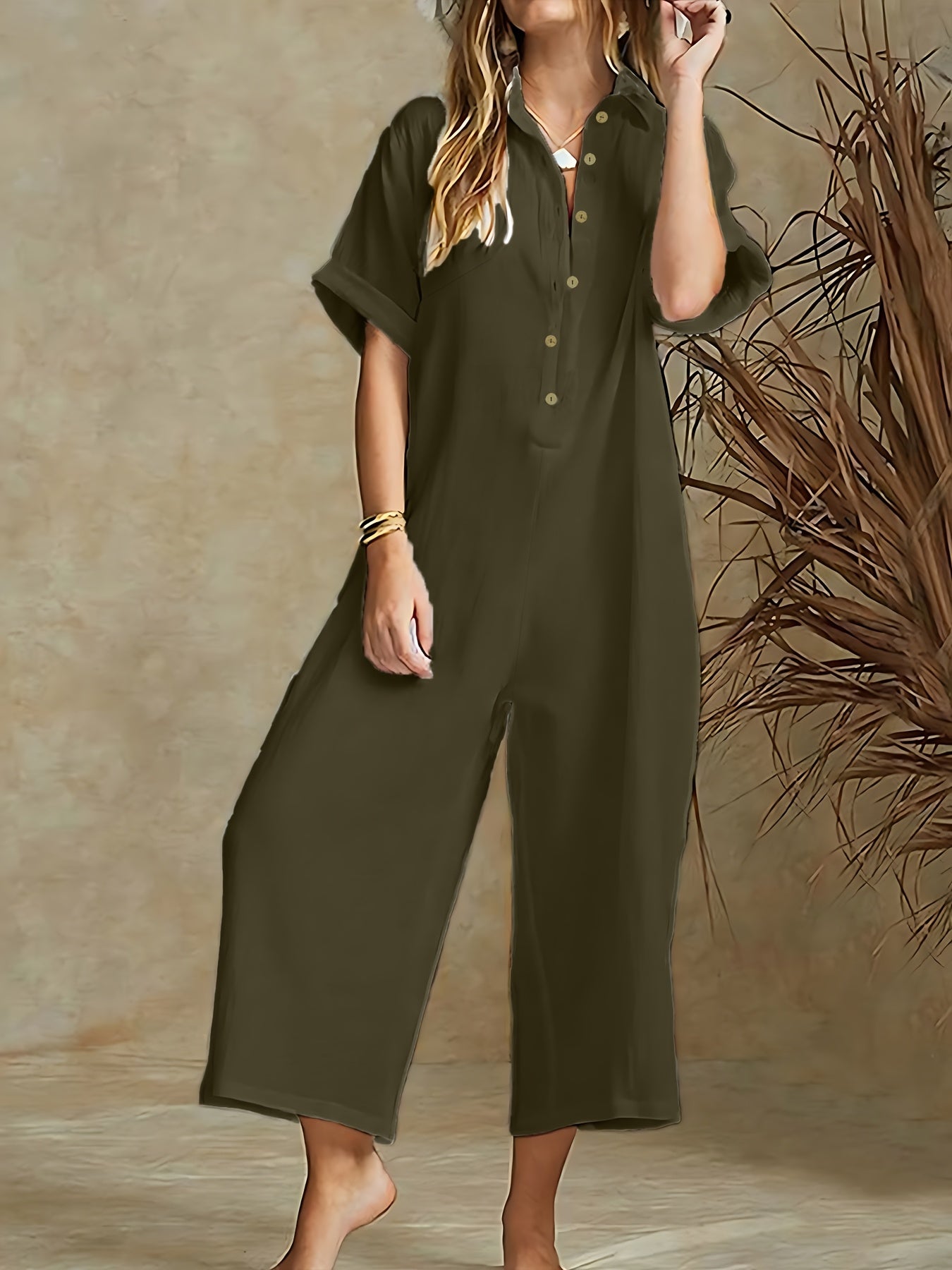 Women's Plus Size Casual Jumpsuit Black Wide-Leg Spring Summer