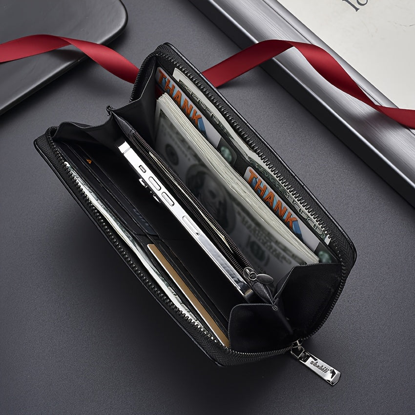 Мужской черный кошелек из искусственной кожи с большой вместимостью, держатель для нескольких карт и дизайном с буквами