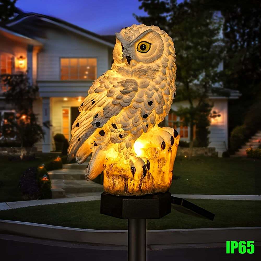 Solar-Powered Owl Garden Lights Set of Two Resin Outdoor Decor with Remote Control