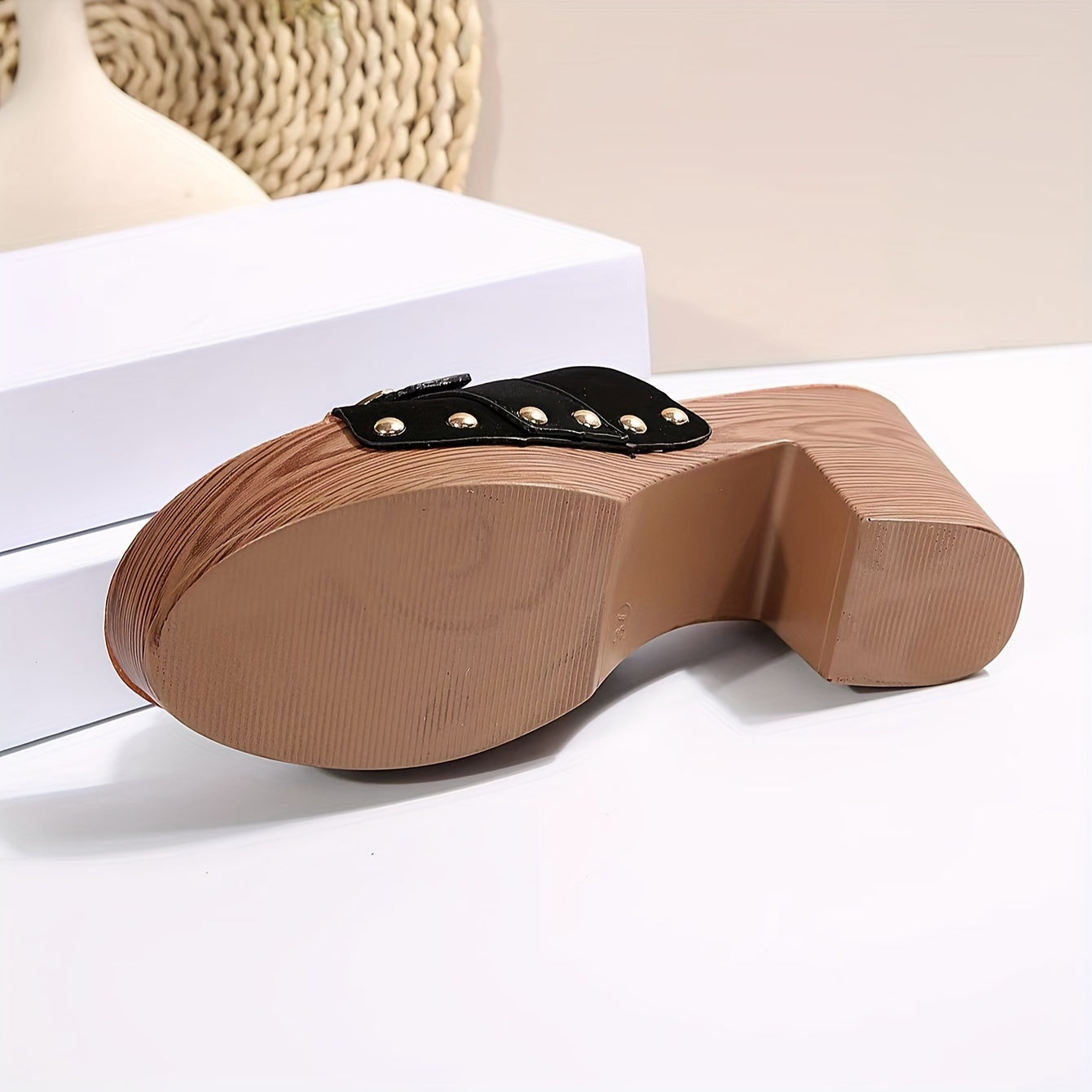 Women's Slide Sandals Open Toe Rivet Block Heel Summer Fashion